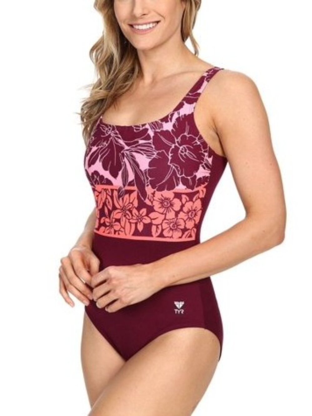 Tyr Brand Women's size 20 Fitness Swimsuit Pink & Burgundy One Piece Swim